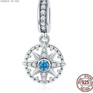 Silver Nautical Compass Star 925 Sterling Charm Beach Summer Nautical